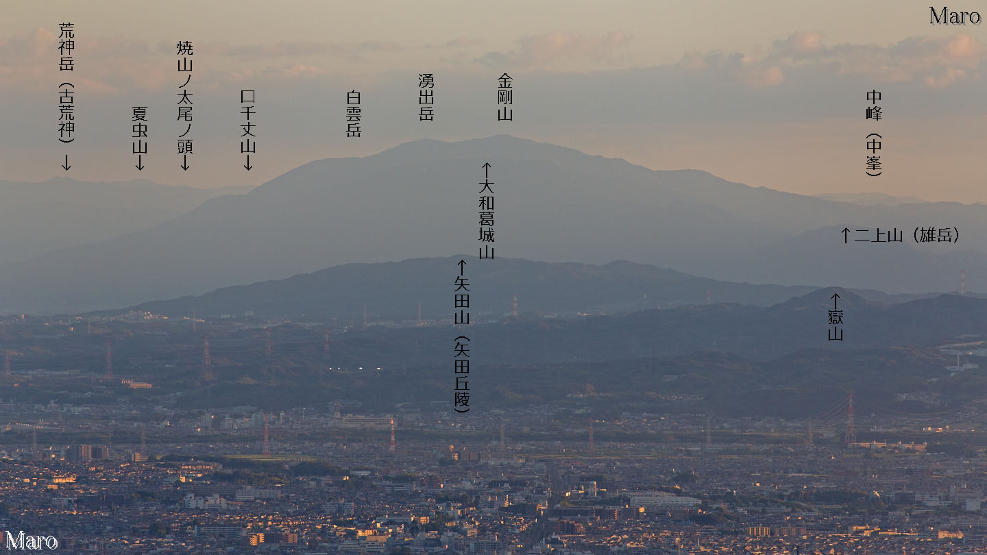 京都の大文字山から伯母子山地、金剛山、大和葛城山、矢田丘陵を遠望 2013年9月