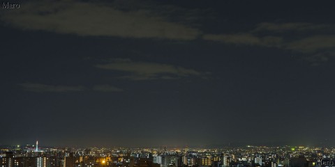 見晴らしが回復した船岡山公園から京都の夜景 京都タワーのライトアップ 2015年10月