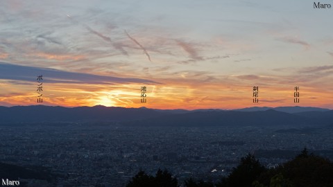京都の夕景 京都西山の小塩山に沈む夕日を大文字山の山頂から望む 2015年11月