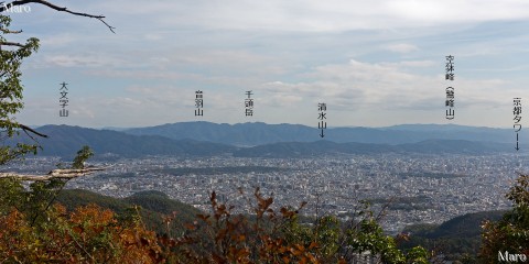 鷹峯三山 桃山（天峯、天ヶ峰）の見晴台（展望台）から京都に対する眺望 2015年11月