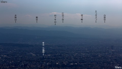京都北山 桃山の見晴台から台高山脈、日出ヶ岳（大台ヶ原山）を遠望 2015年11月