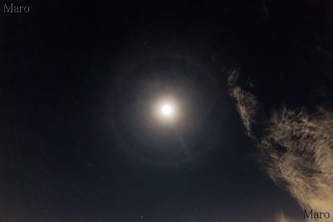 京都・船岡山から月暈と冬の夜空を撮影 クリスマスイブ moon halo 2015年12月24日