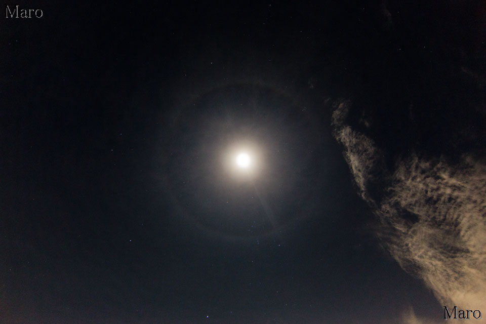 京都・船岡山から月暈と冬の夜空を撮影 クリスマスイブ moon halo 2015年12月24日