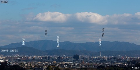 嵐山・法輪寺の舞台から京都東山・阿弥陀ヶ峰、清水寺、京都タワーを望む 2015年12月