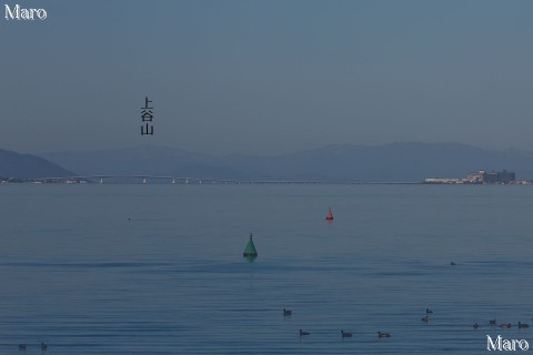 空気が澄んだ冬の琵琶湖大橋を遠望・実景 大津港（浜大津）から撮影 滋賀県 2015年12月