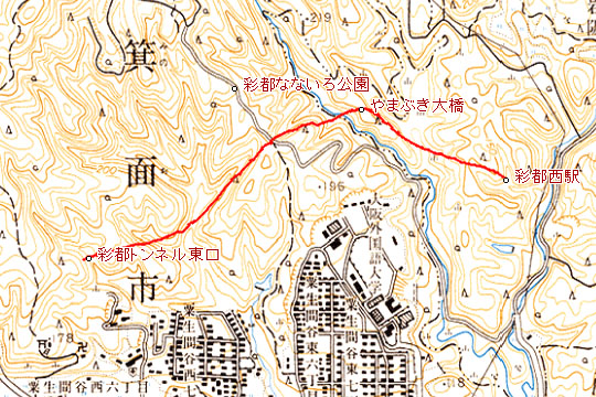 川合裏川 茨木市と箕面市の行政界 1996年（平成8年）地形図と比較