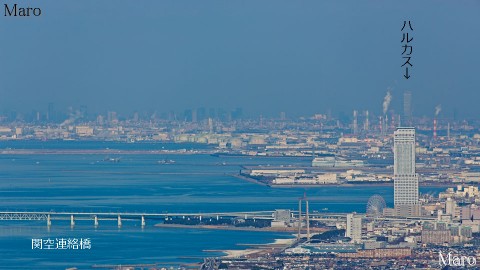 紀泉アルプス 俎石山から関空連絡橋、りんくうの星、あべのハルカスを望む 2012年12月