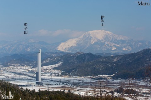 佐和山城跡から積雪した伊吹山、フジテック研究塔を遠望 滋賀県最高峰 2016年1月