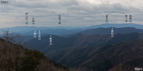 京都北山 天ヶ岳から京都西山、愛宕山、貴船山、鞍馬山の稜線を望む 2016年1月