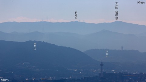 御室八十八ヶ所 成就山から鷲峰山と京都タワー、京都駅を遠望 2016年2月