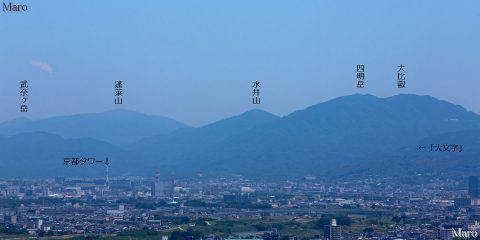 男山展望台から京都タワー、比叡山、蓬莱山、武奈ヶ岳を遠望 2016年6月
