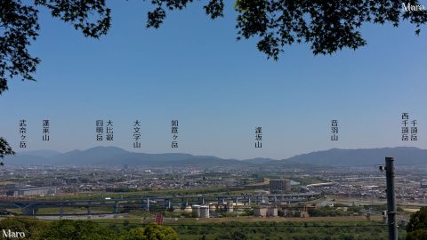 男山展望台から比良山地、京都東山、醍醐山地を望む 北北東～北東向き 2016年6月
