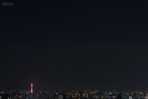 船岡山から橙色の京都タワーと夜景を望む 京都市北区 2016年7月1日