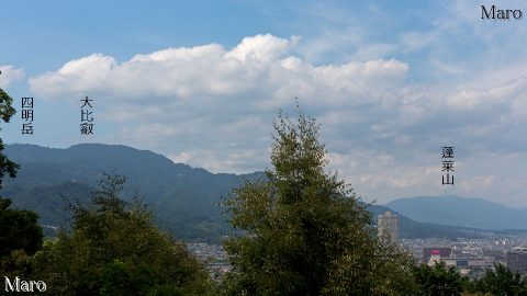長等公園「桜ヶ丘休憩広場」（桜広場）から比叡山と比良の蓬莱山を望む 2016年7月