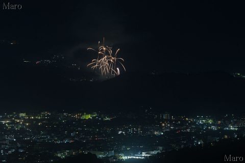 京都市の花火大会 国立京都国際会館「乾杯の夕べ2016」の打ち上げ花火を遠望