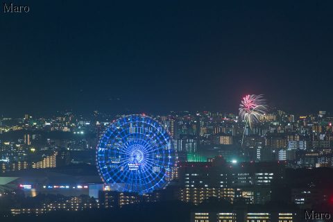 守口の花火大会を箕面の彩都なないろ公園から遠望 2016年8月