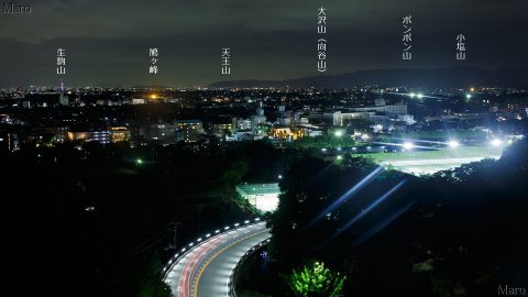 京都市左京区 狐子坂（きつね坂）の夜景 京都西山、紫色の京都タワーを展望 2016年8月