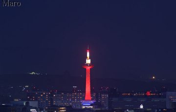 展望の日PR レッドにライトアップされた京都タワー 2016年