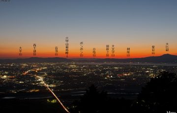 近江富士 三上山の夕焼け 琵琶湖と比叡醍醐山地の残照 野洲市