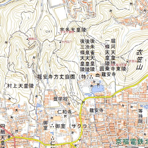 大内山 成就山 御室仁和寺 地理院地図