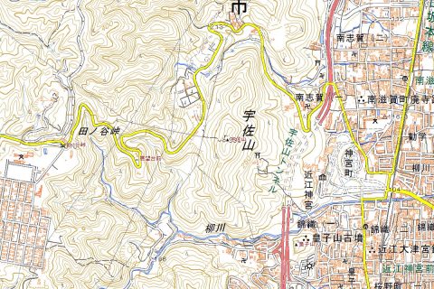 皇子山古墳 山中越～田ノ谷峠～展望台前～宇佐山～南志賀 地理院地図