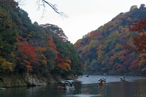 保津川(大堰川)の紅葉 右岸は嵐山 左岸は小倉山・亀山公園 2016年11月 保津川(大堰川)の紅葉 右岸は嵐山 左岸は小倉山・亀山公園 2016年11月