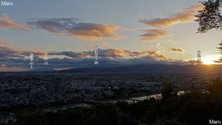大吉山展望台から夕日と宇治川を望む 京都西山や北摂山系、六甲山系を展望 2015年6月 大吉山展望台から夕日と宇治川を望む 京都西山や北摂山系、六甲山系を展望 2015年6月