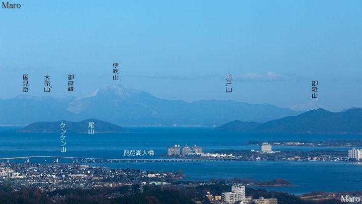 御嶽山と伊吹山を八王子山から遠望 日吉大社から琵琶湖大橋や沖島を展望 2016年12月 御嶽山と伊吹山を八王子山から遠望 日吉大社から琵琶湖大橋や沖島を展望 2016年12月