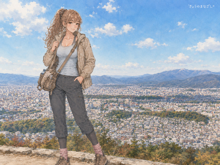 イラスト「大文字山の火床から京都を望む」編