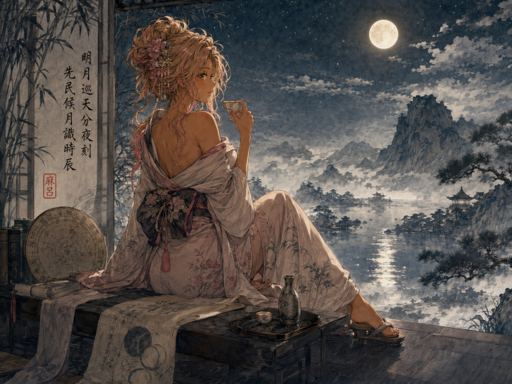 イラスト「夜空に浮かぶ月は、人間にとって最初の時計だった」編