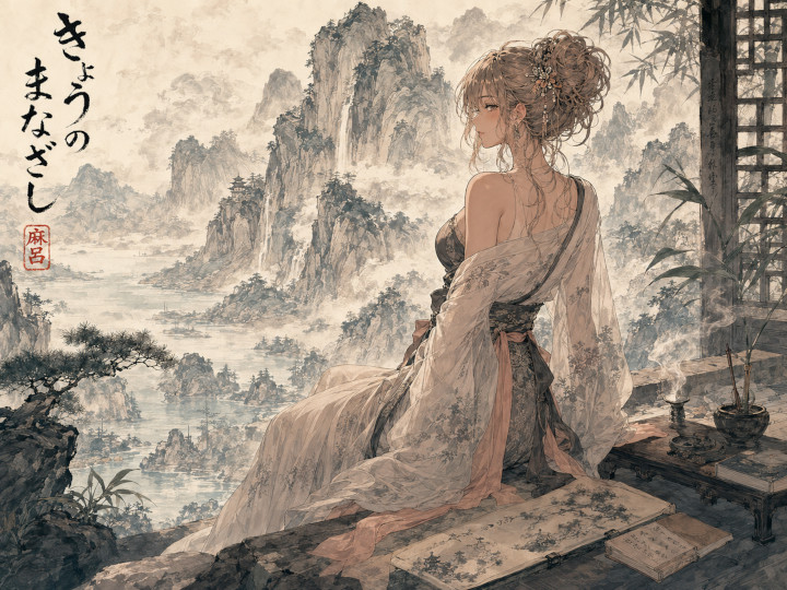 イラスト「深山幽谷と書斎の麗人」編