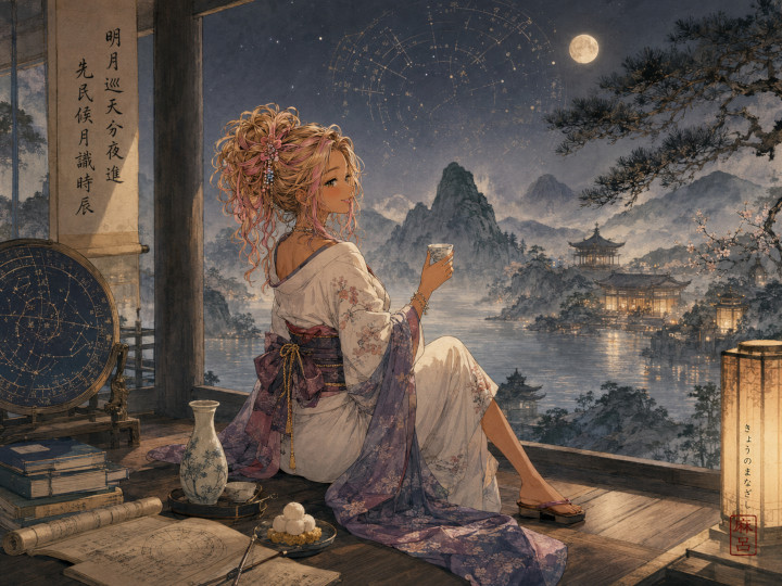 イラスト「夜空に浮かぶ月は、人間にとって最初の時計だった」編
